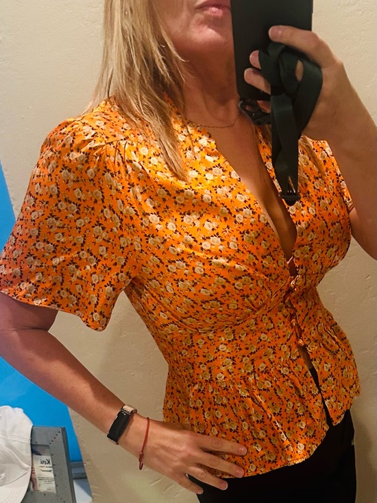 Topshop Tops - Topshop Orange Short Sleeve Blouse with Smocked Peplum Size Medium /6